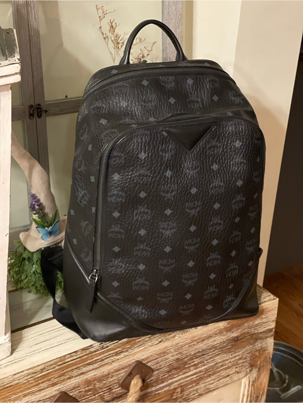 MCM Black/Cobalt Visetos Monogram Backpack